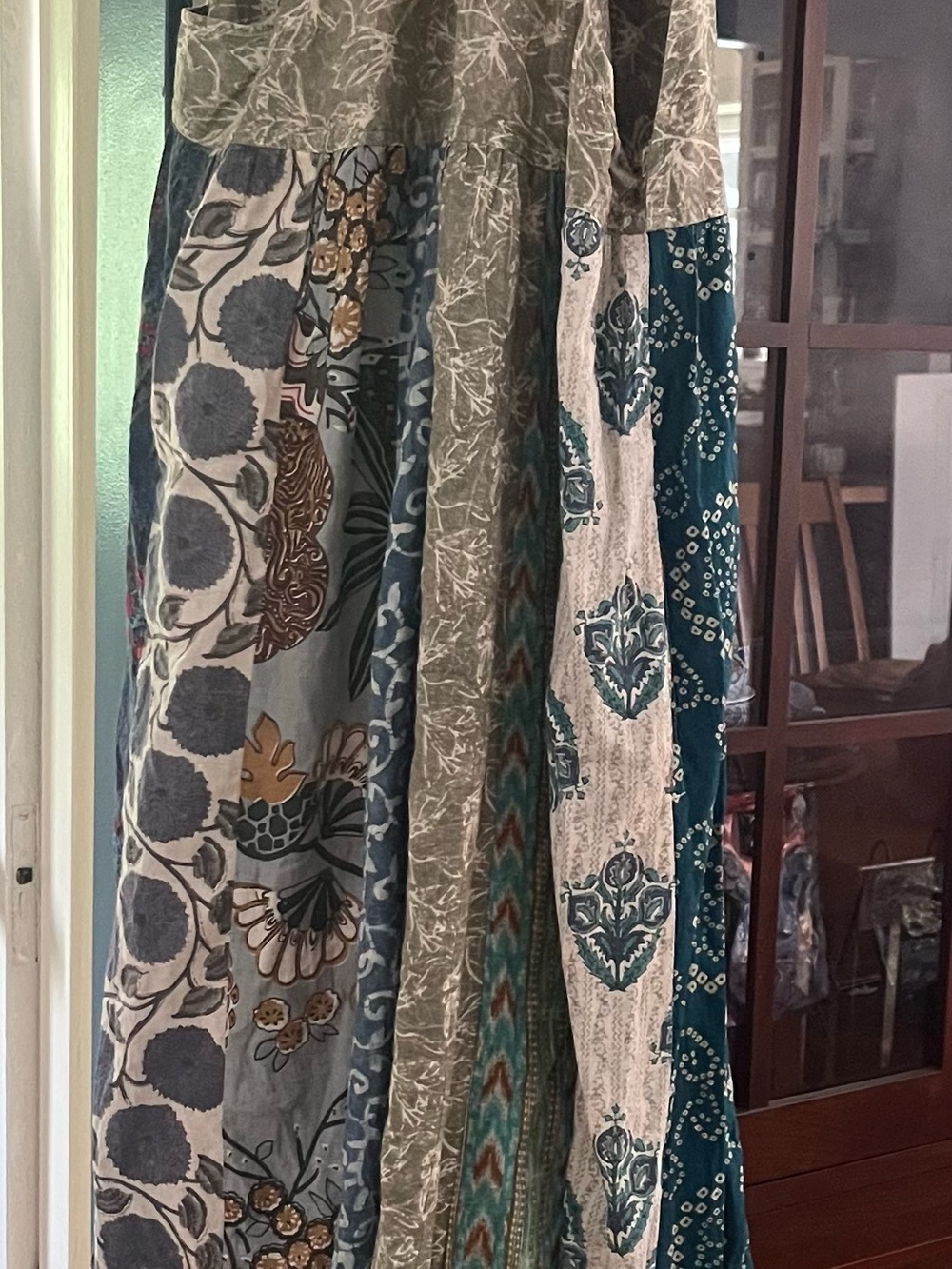 100% Cotton Blue Sky Artistic Maxi Dress with Earthy Tones - Boutique Piece - Picture 7 of 14